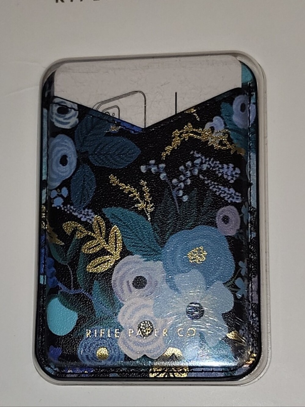 Rifle Paper Co. Navy Floral Magnetic Card Pocket with Gold Foil